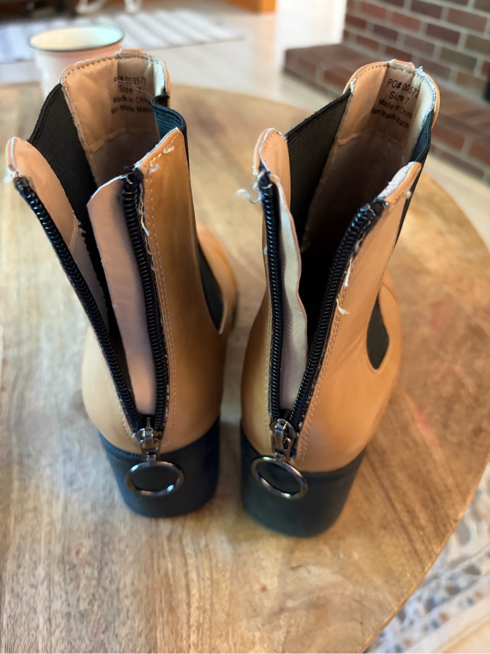Journee Collection Tan and Black Leather Ankle Booties - Picture 3 of 4